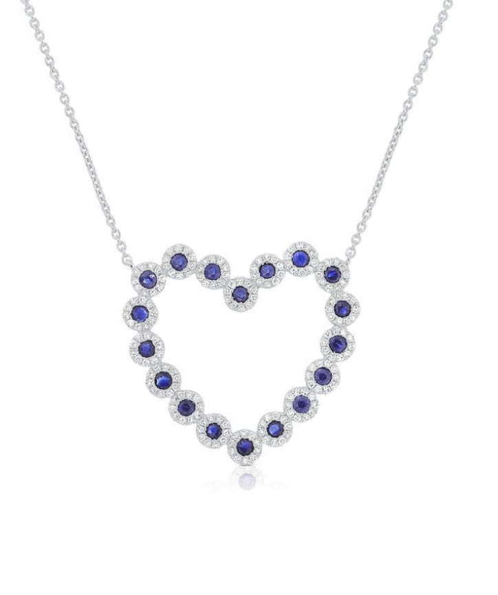 1.62CT SAPPHIRE AND DIAMOND OPEN HEART PENDANT NECKLACE