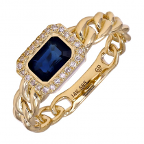 14k Yellow Gold Emerald Cut Sapphire Cuban Link Chain Ring