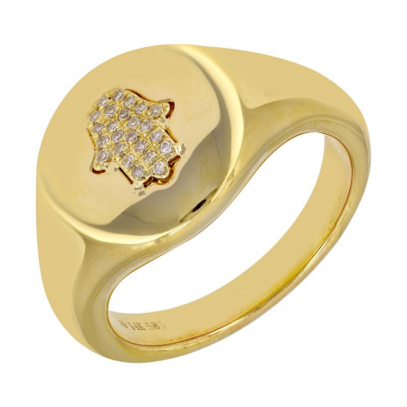 14k Yellow Gold Hamsa Diamond Signet Ring