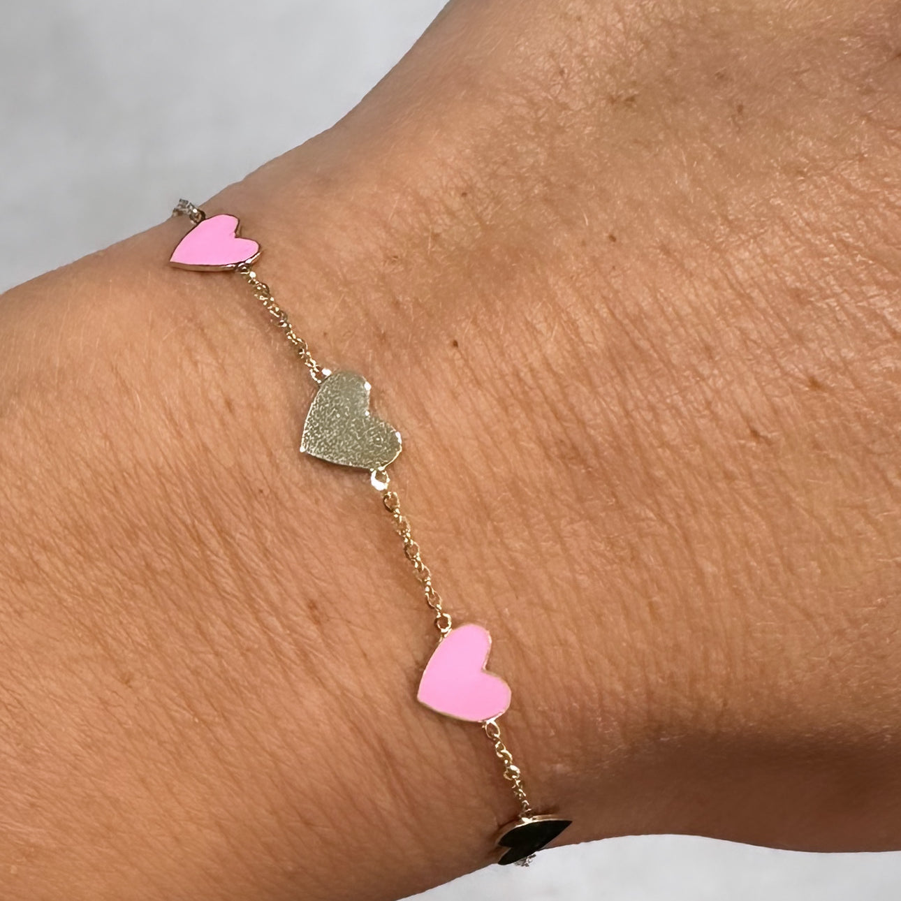 14k Yellow Gold and Pink Heart Bracelet