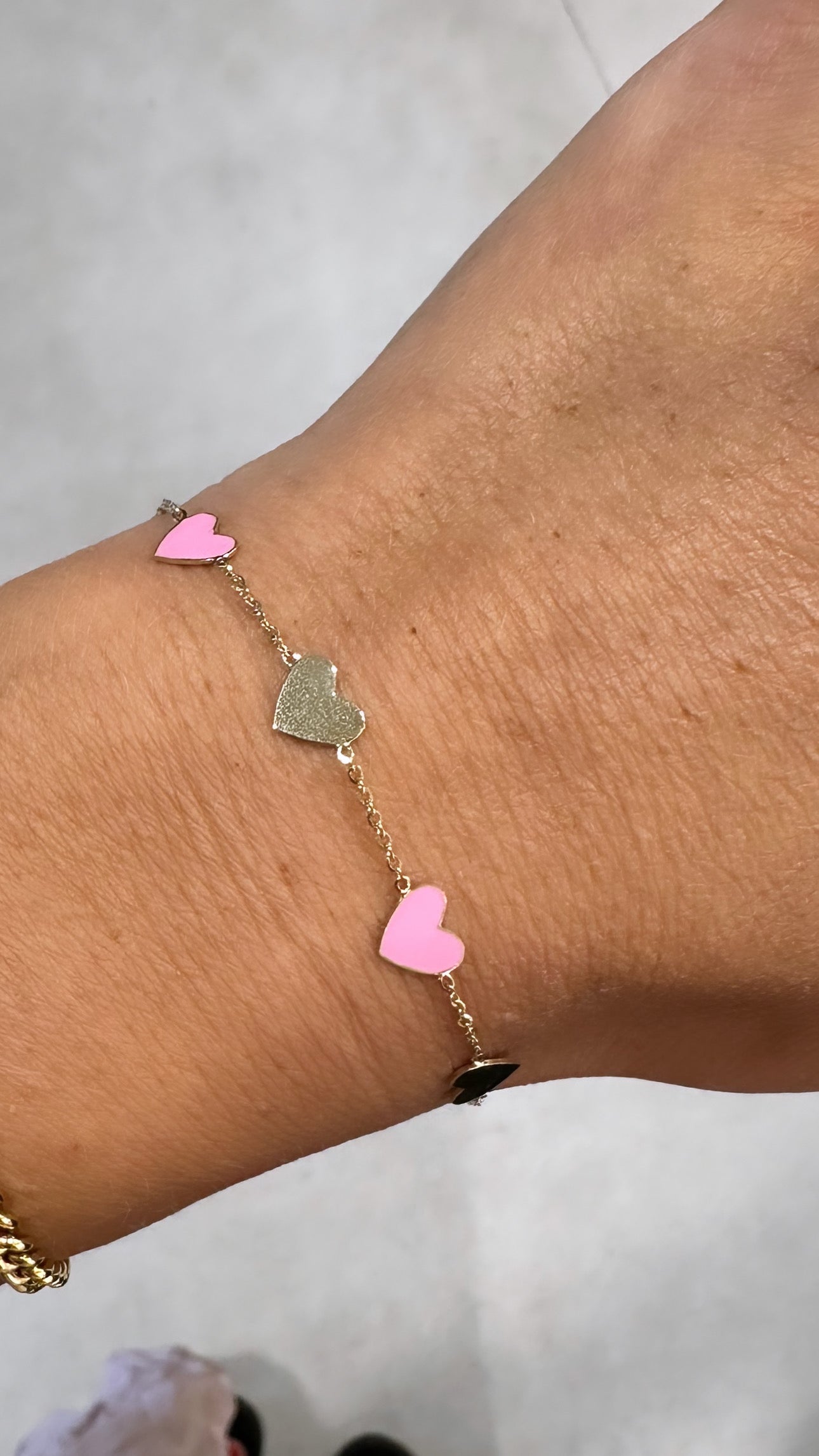 14k Yellow Gold and Pink Heart Bracelet