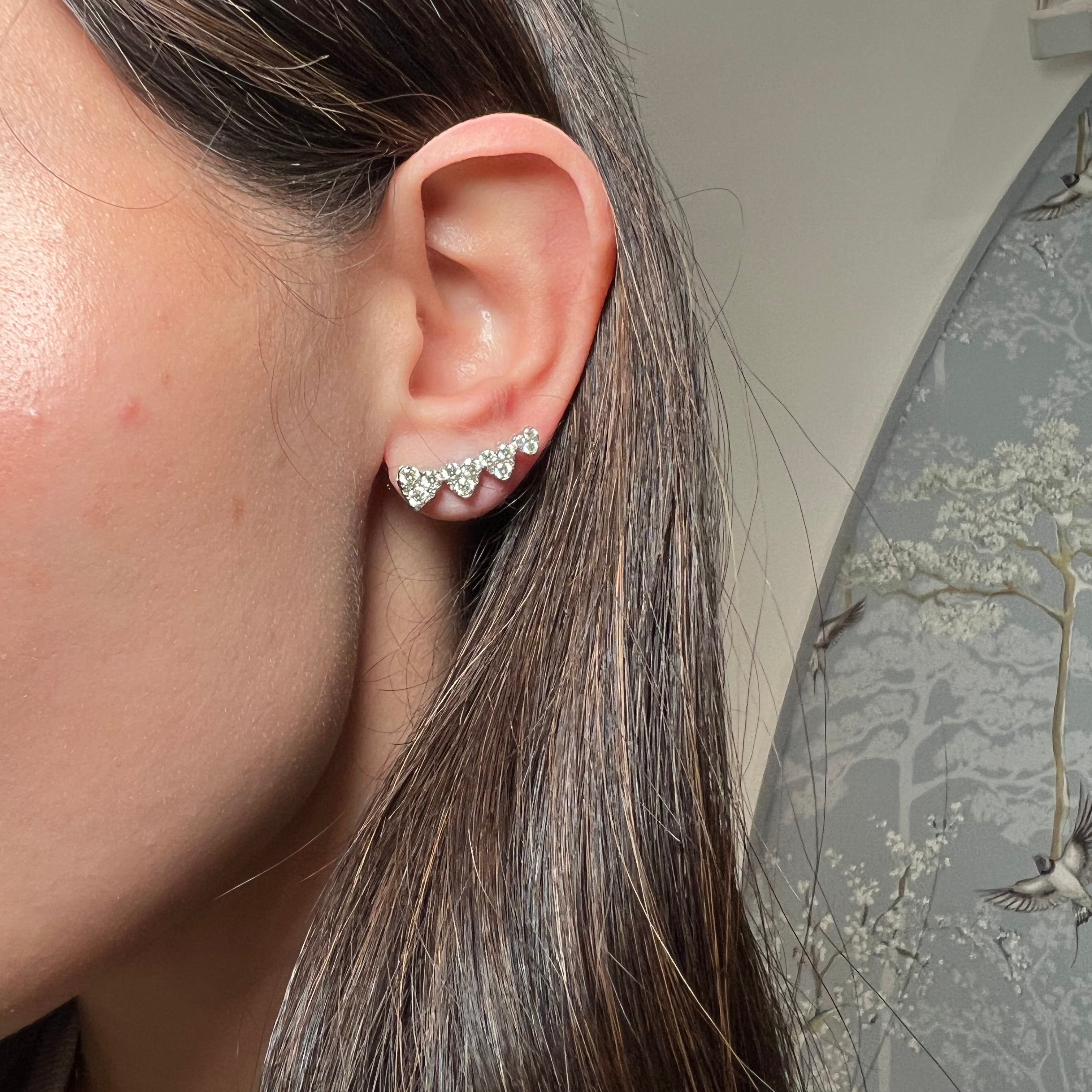 Diamond Heart Crawler Earrings