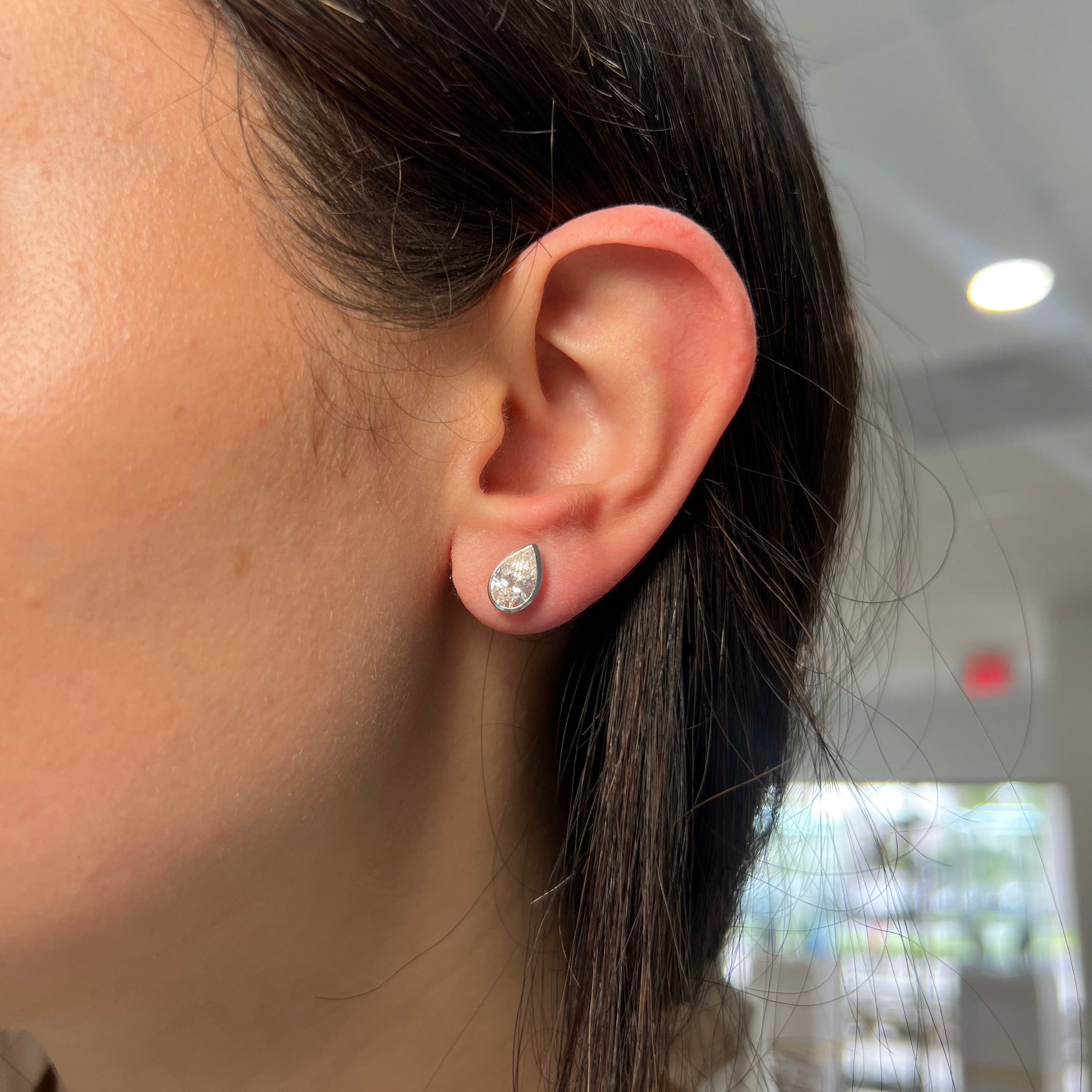 White Gold Bezel Set Pear Studs