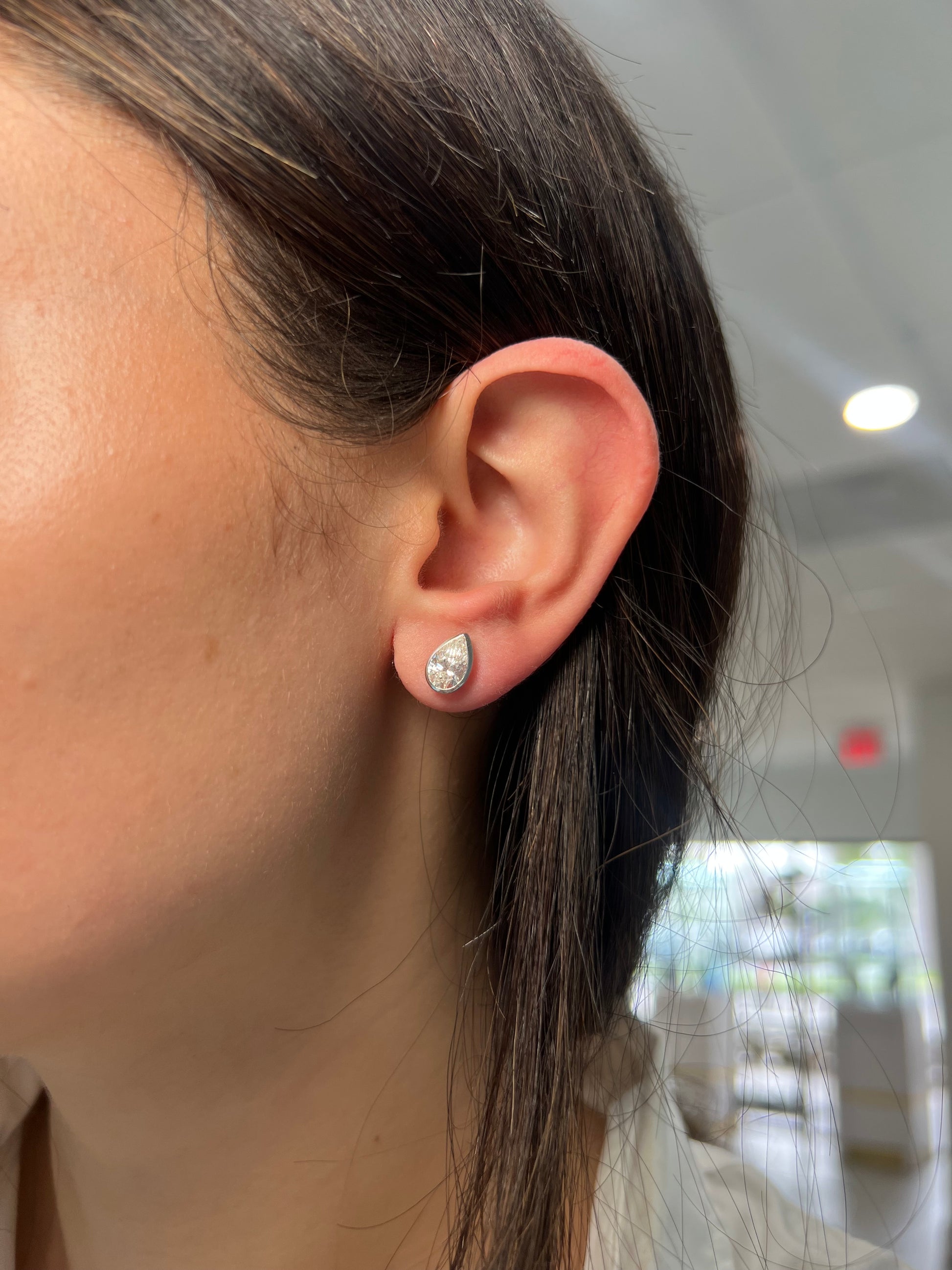 White Gold Bezel Set Pear Studs