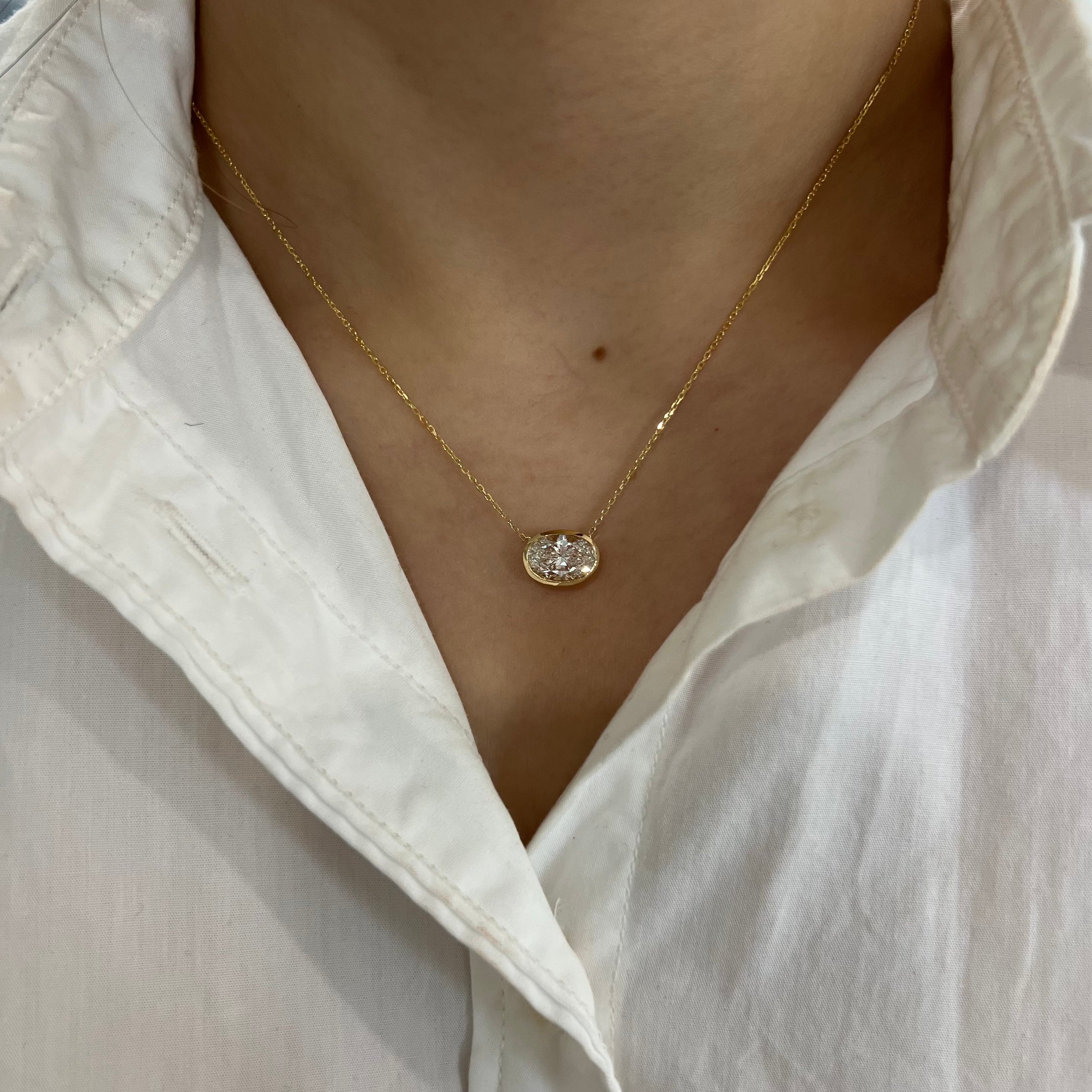 Bezel Set 2ct Oval Diamond Necklace