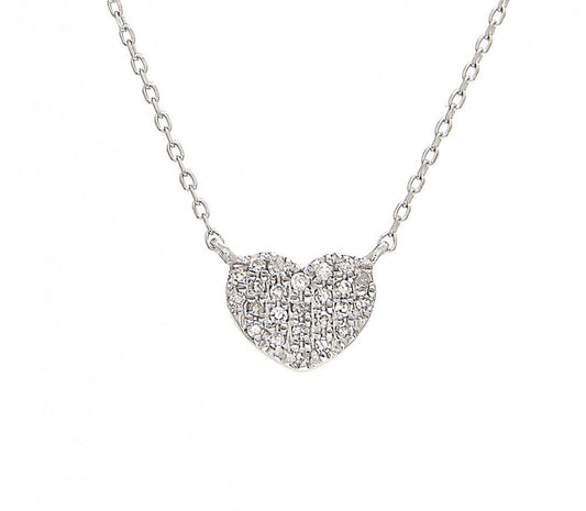 Small White Gold Pave Diamond Heart Necklace