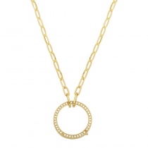 14k Yellow Gold Circle Shape Special Closure Diamond Necklace