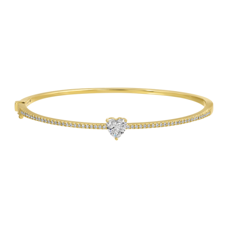 14k Yellow Gold Heart Shape Lab Diamond Bangle
