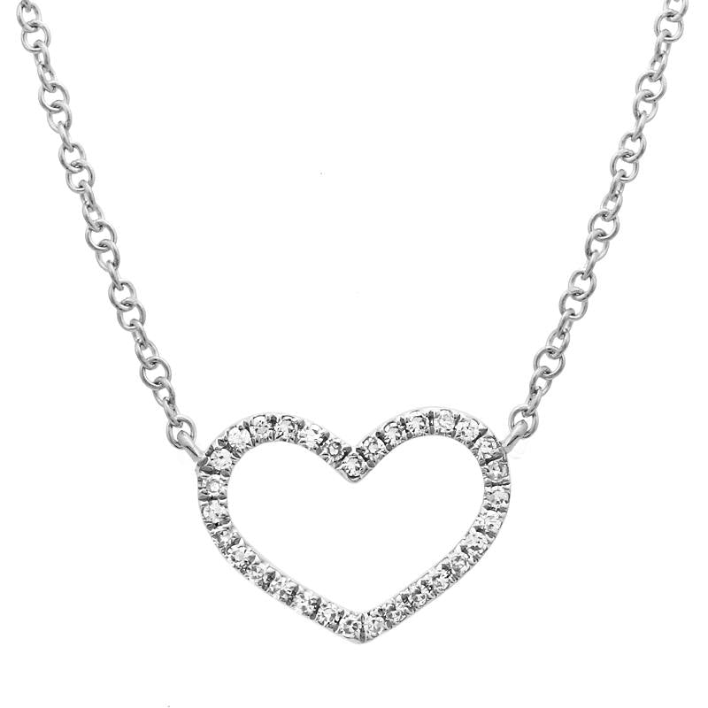 Small 14k White Gold Open Heart Diamond Necklace