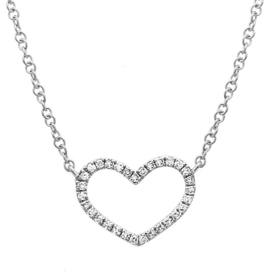 Small 14k White Gold Open Heart Diamond Necklace