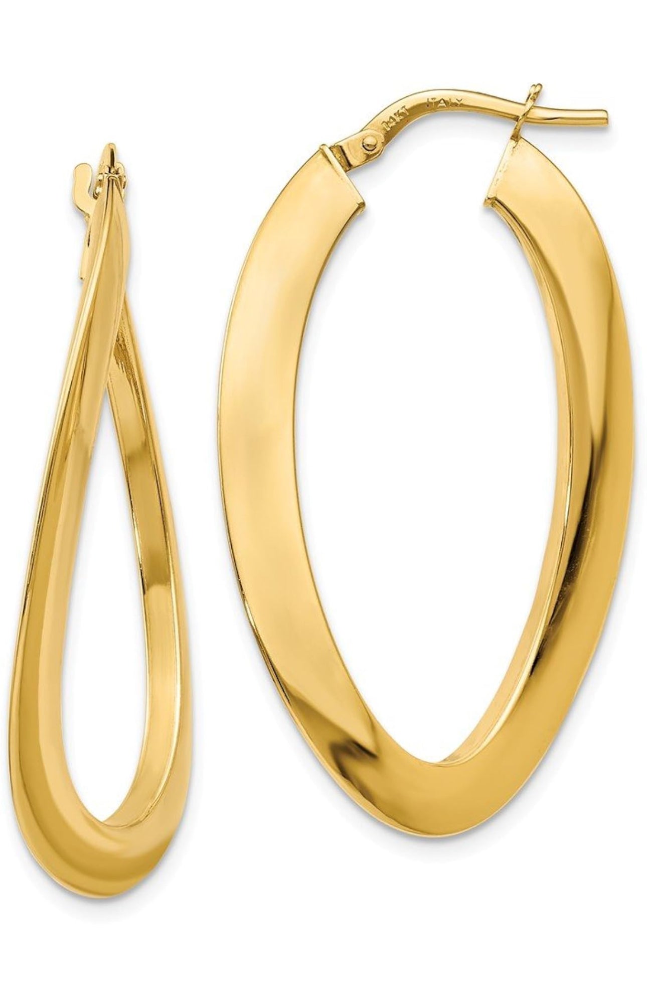 14k Yellow Gold Oval Twist Hoop