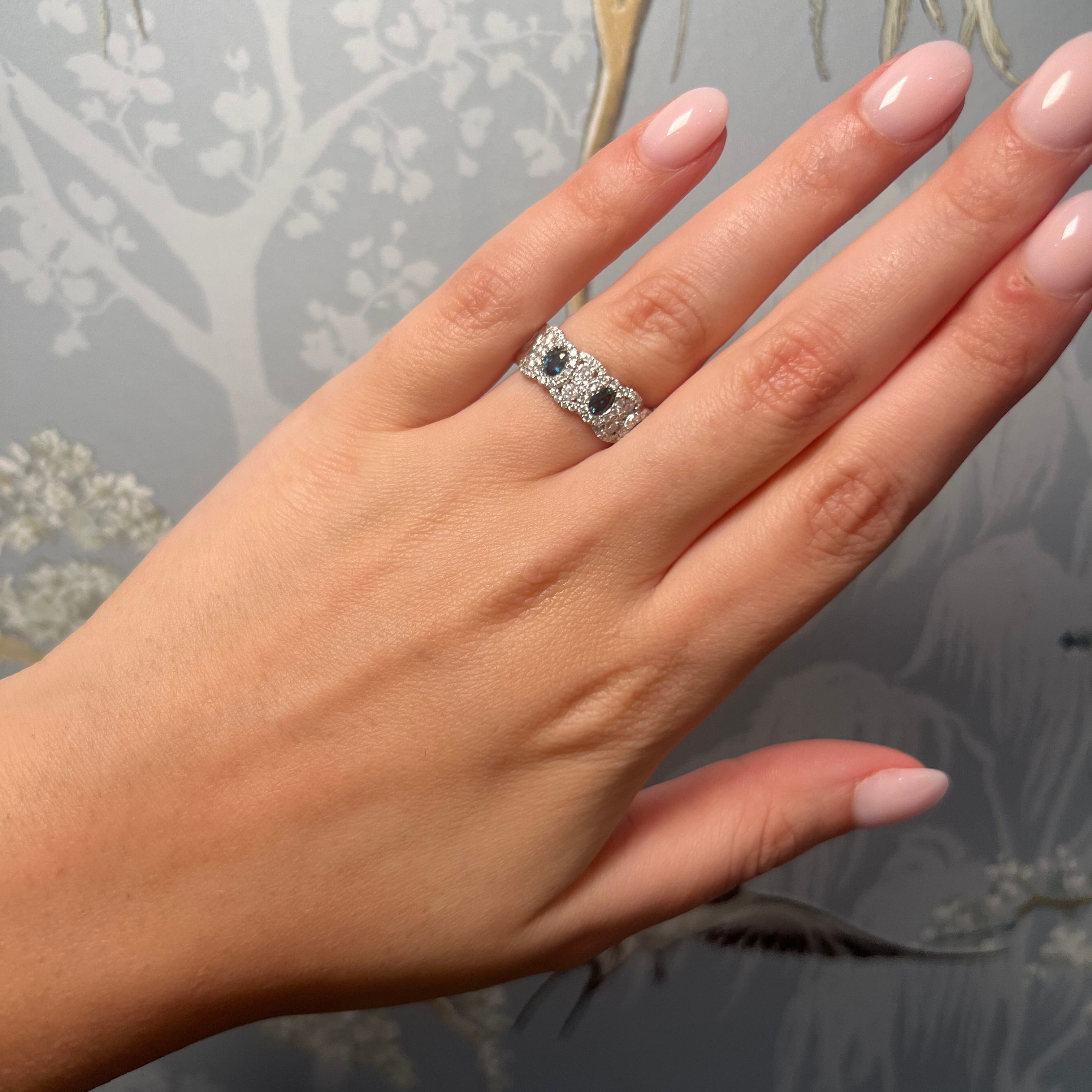 14k White Gold Diamond and Sapphire Ring