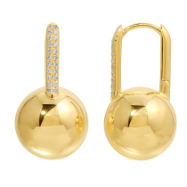 14k Yellow Gold Ball Diamond Paper Clip Link Earrings