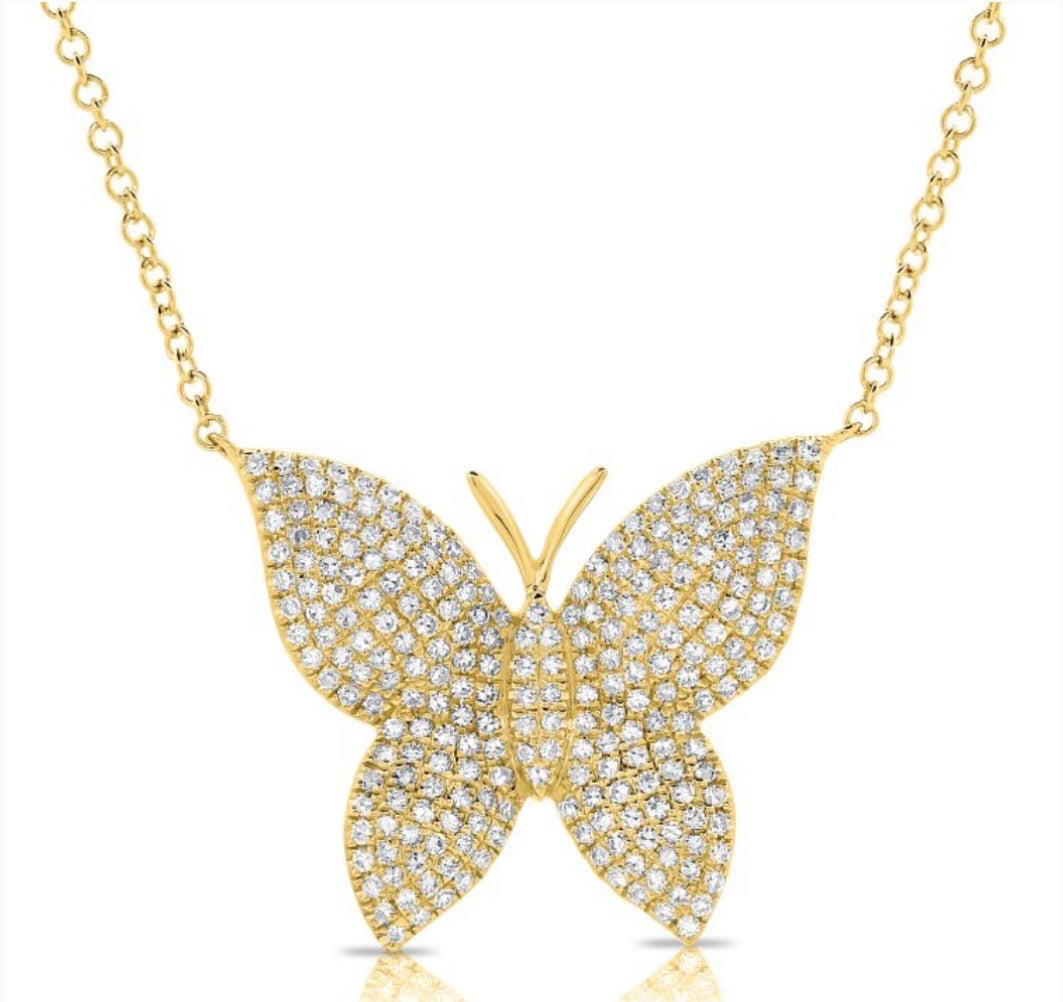 Yellow Gold Diamond Butterfly Necklace