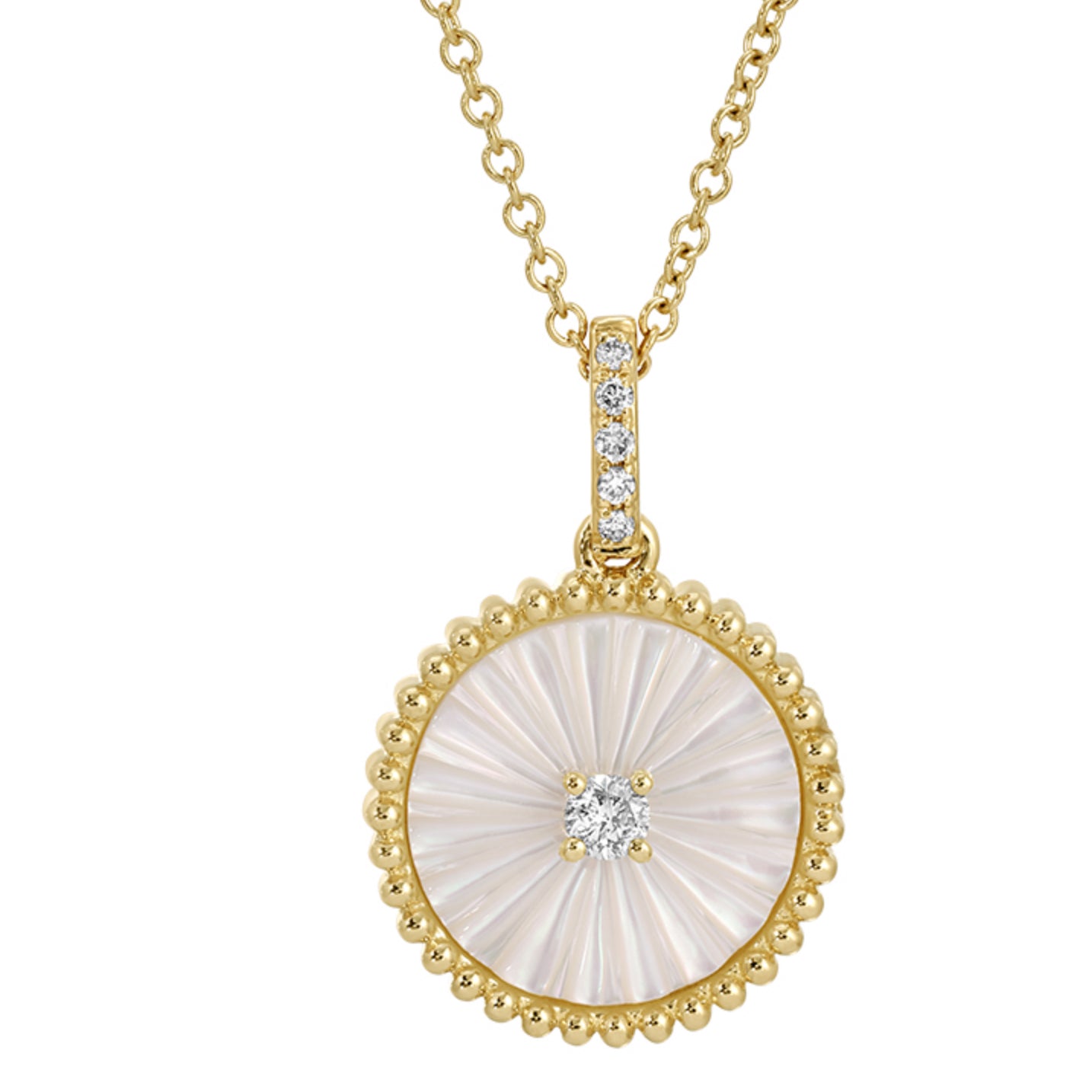 14k Yellow Gold Lines / Fluted Mop Diamond Necklace
