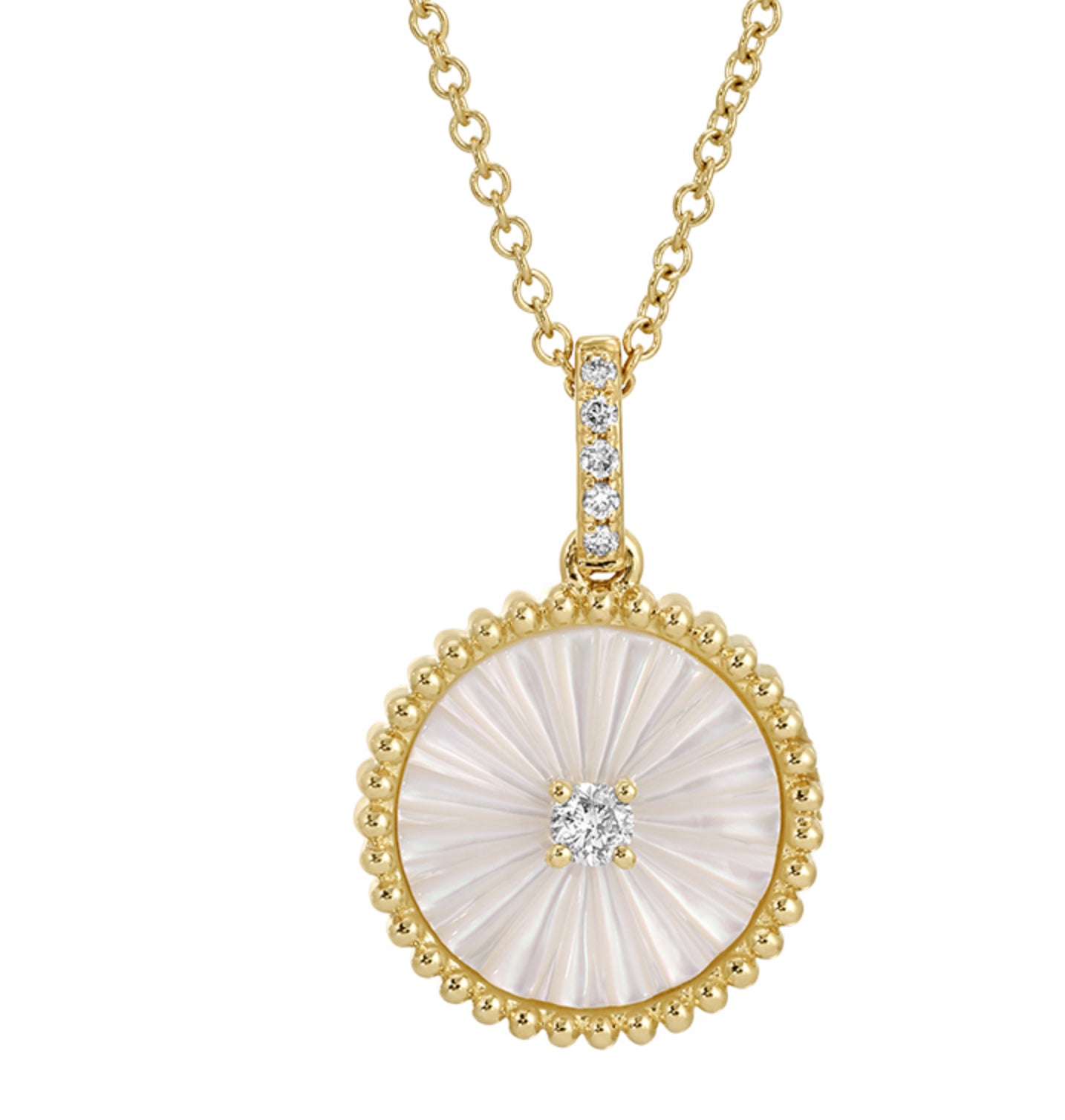 14k Yellow Gold Lines / Fluted Mop Diamond Necklace