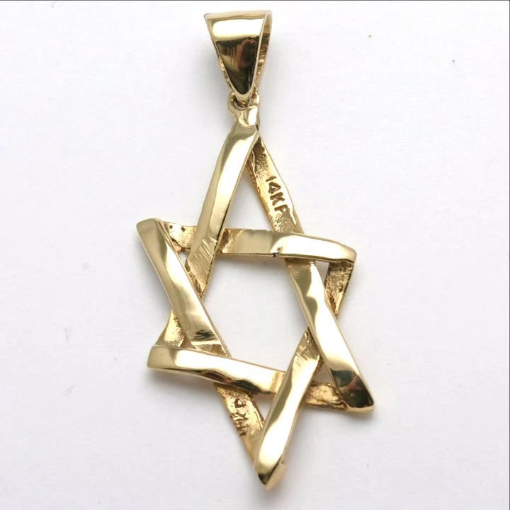 14k Yellow Gold Slanted Jewish Star Charm