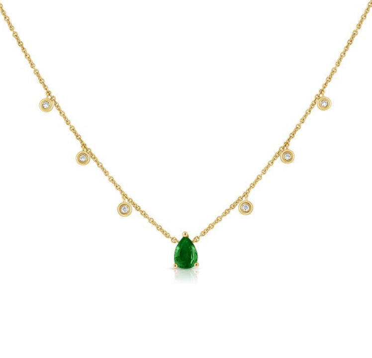 .81CT EMERALD AND DIAMOND PEAR STATION NECKLACE