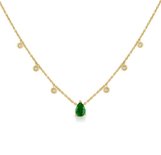 .81CT EMERALD AND DIAMOND PEAR STATION NECKLACE