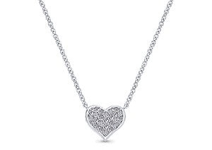 14k White Gold Pave Heart Necklace