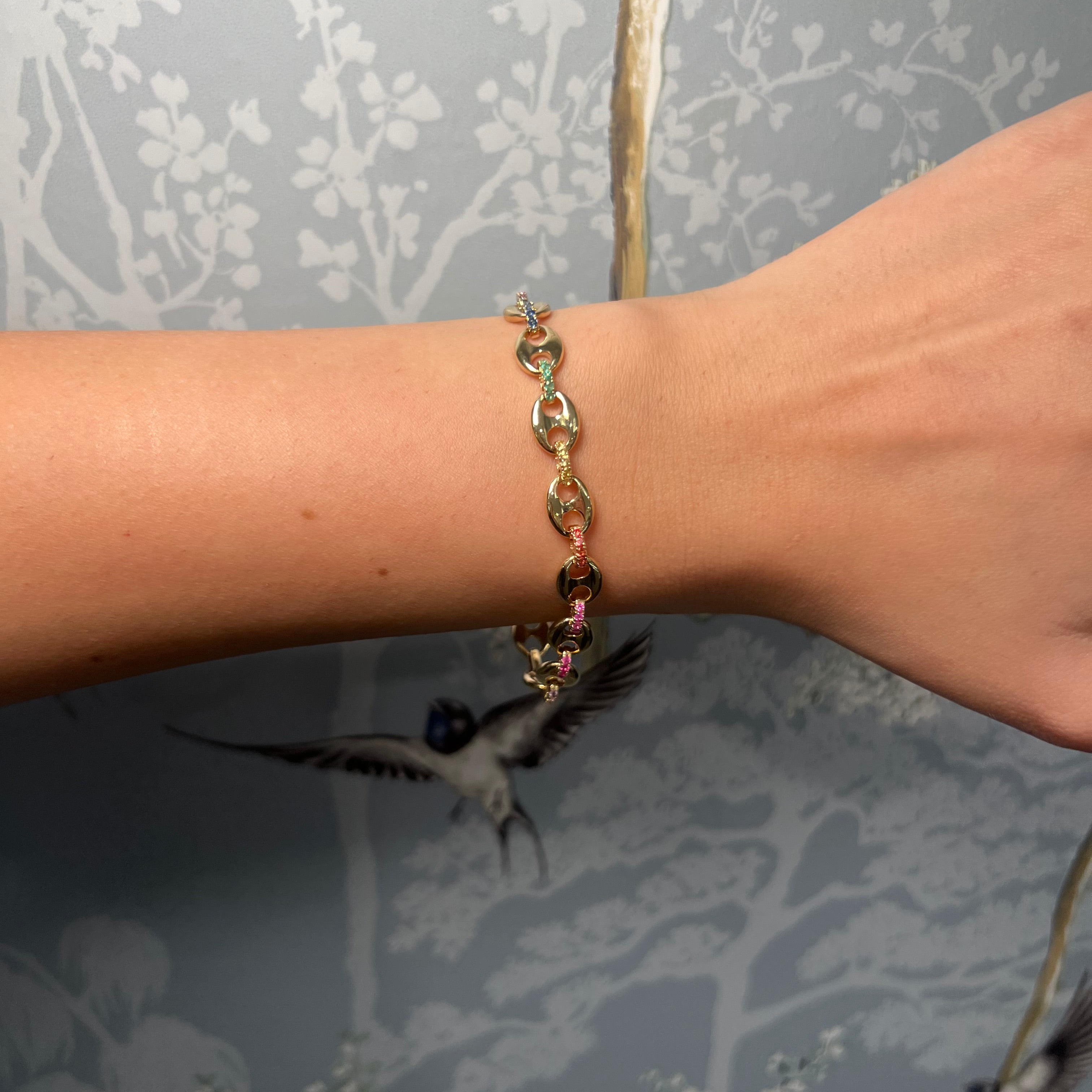 RAINBOW COLOR DIAMOND LINK BRACELET