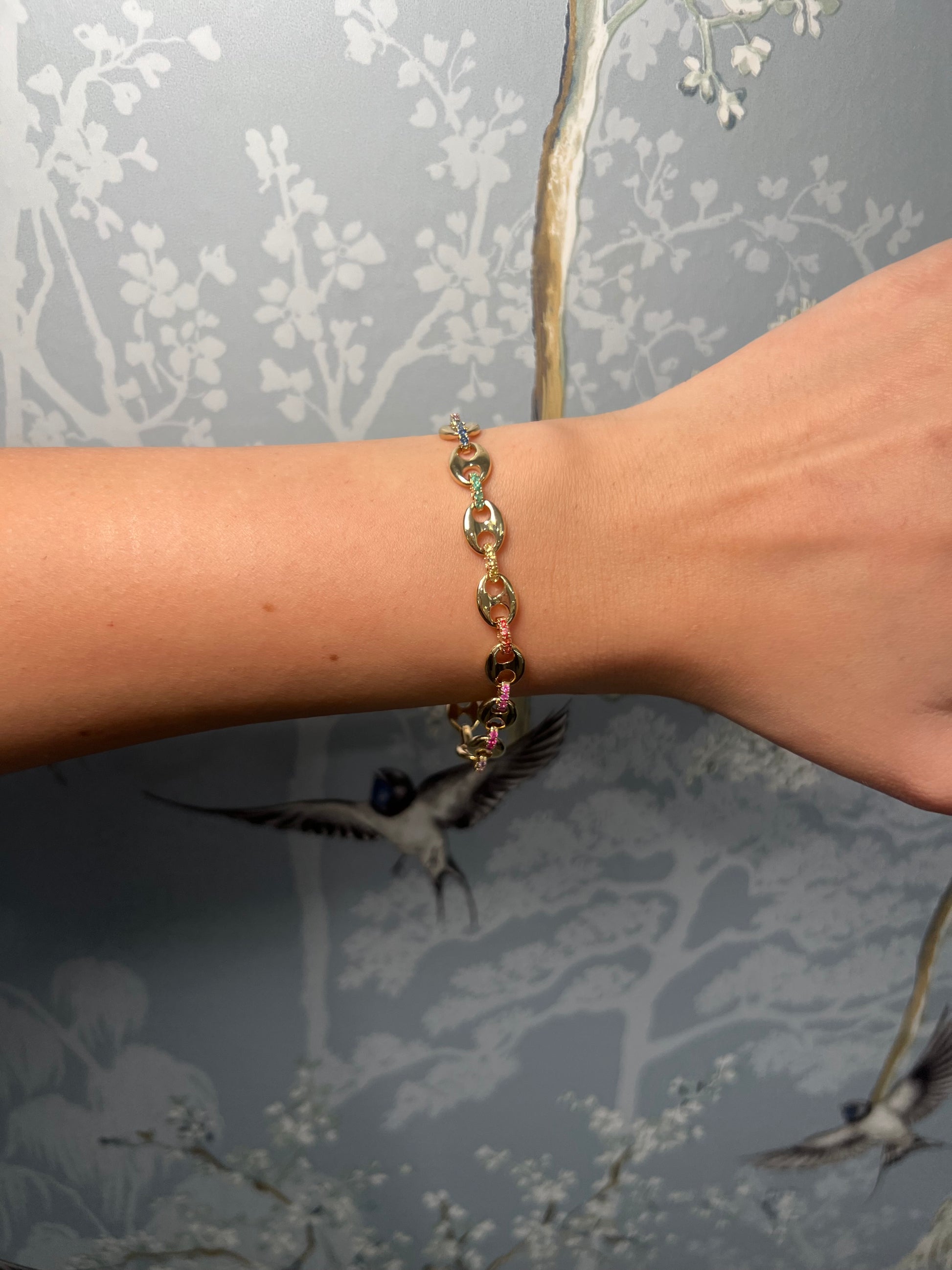 RAINBOW COLOR DIAMOND LINK BRACELET