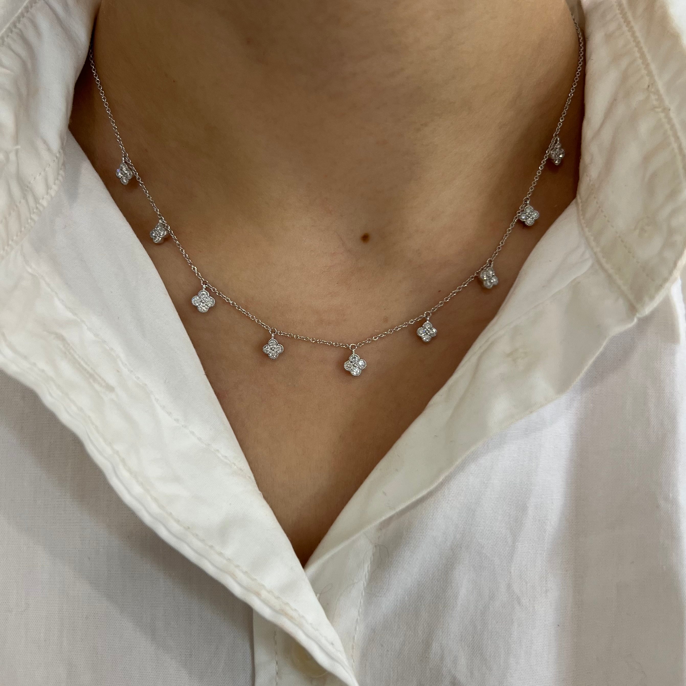 White Gold Diamond Clover Station Necklace