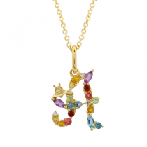 14k Yellow Gold Muti Color Initial Necklace