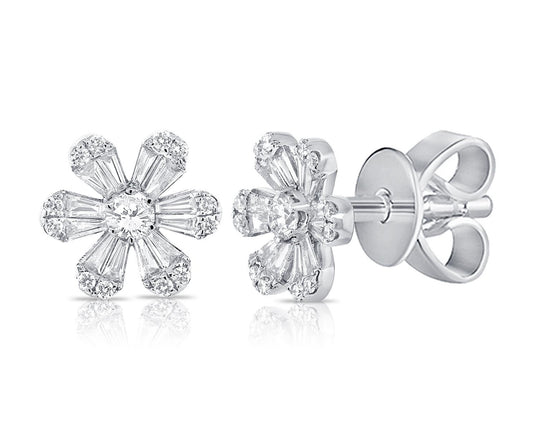 14k White Gold Flower Stud