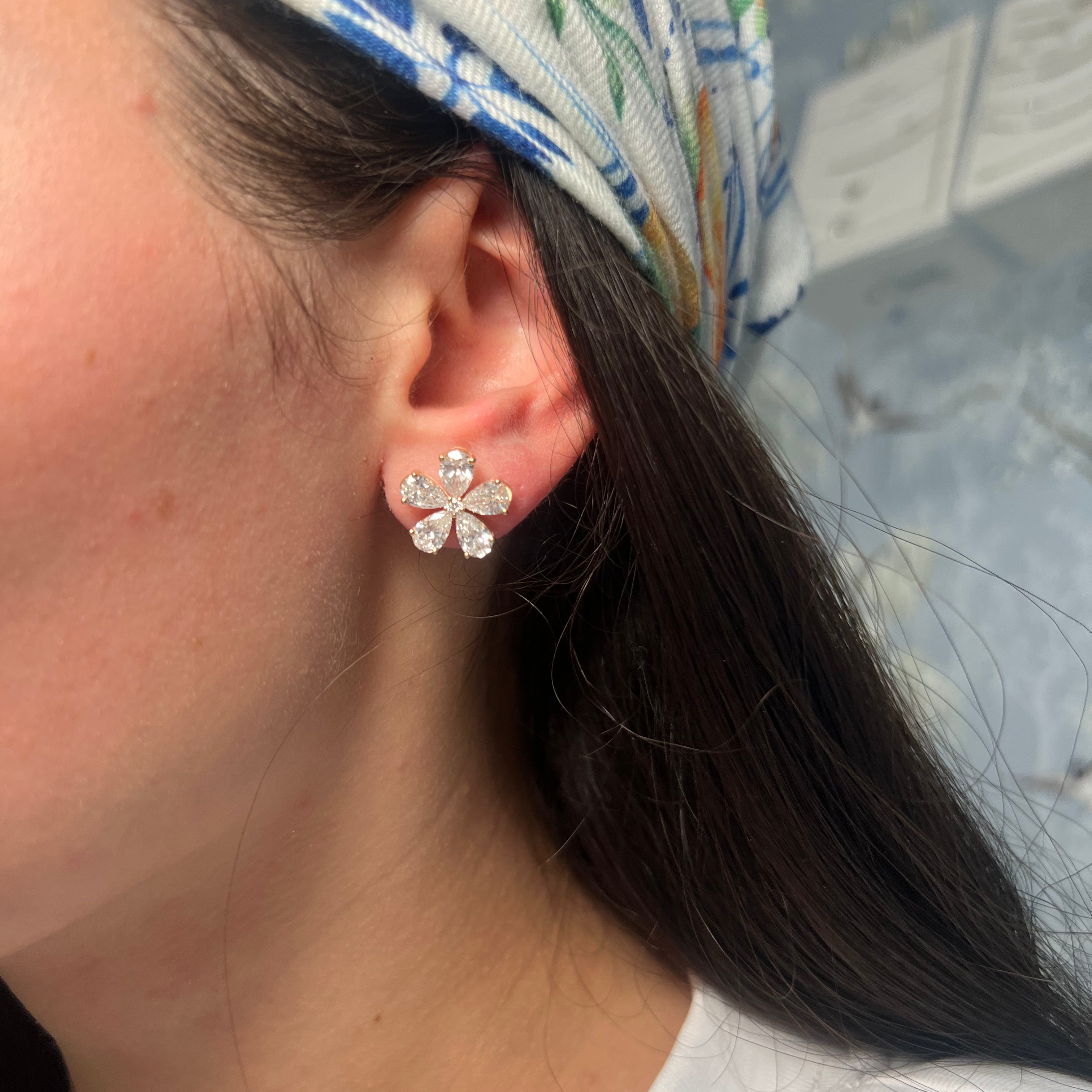 14k Yellow Gold Lab Grown Diamond Flower Earring