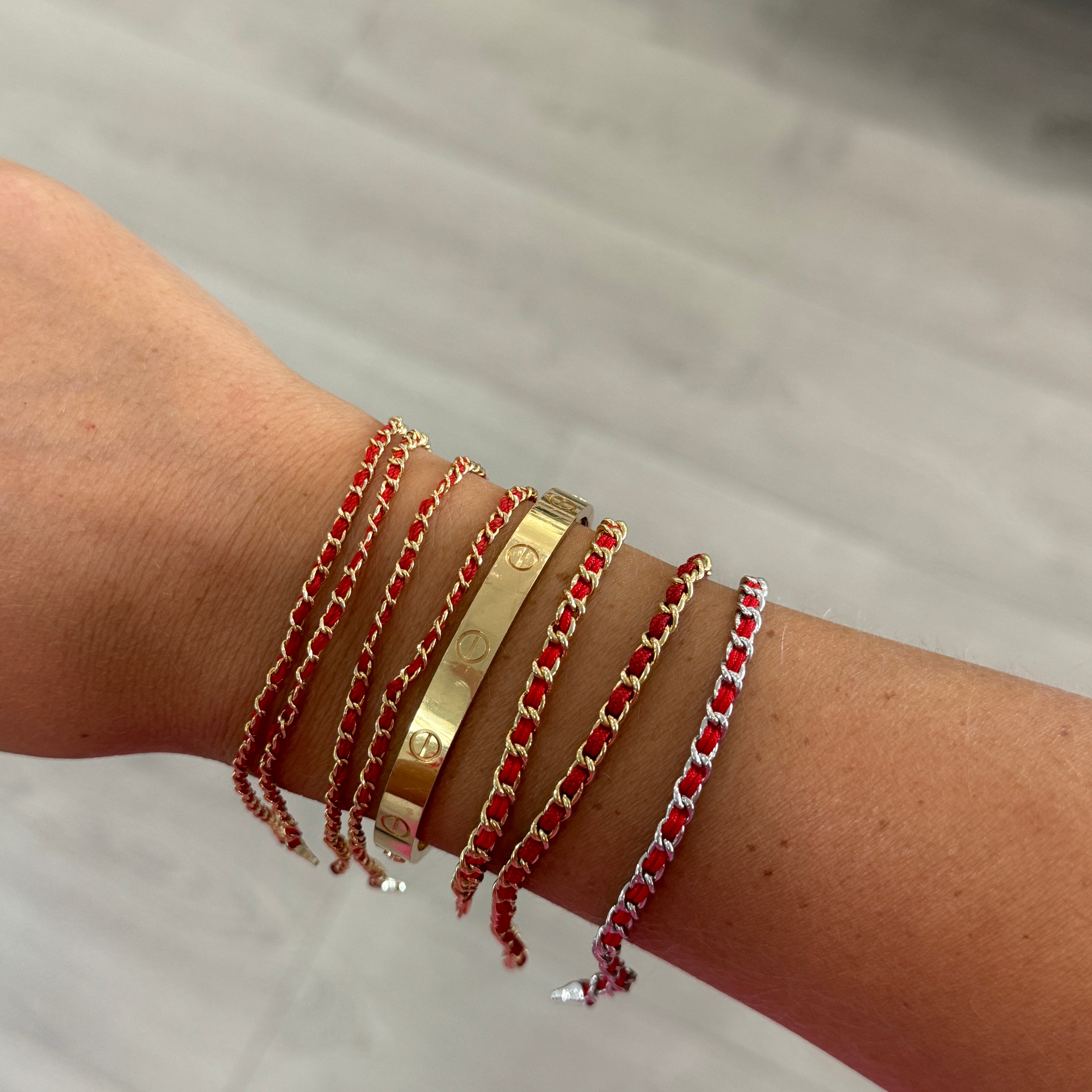 14k Yellow Gold Small Red String Bracelet