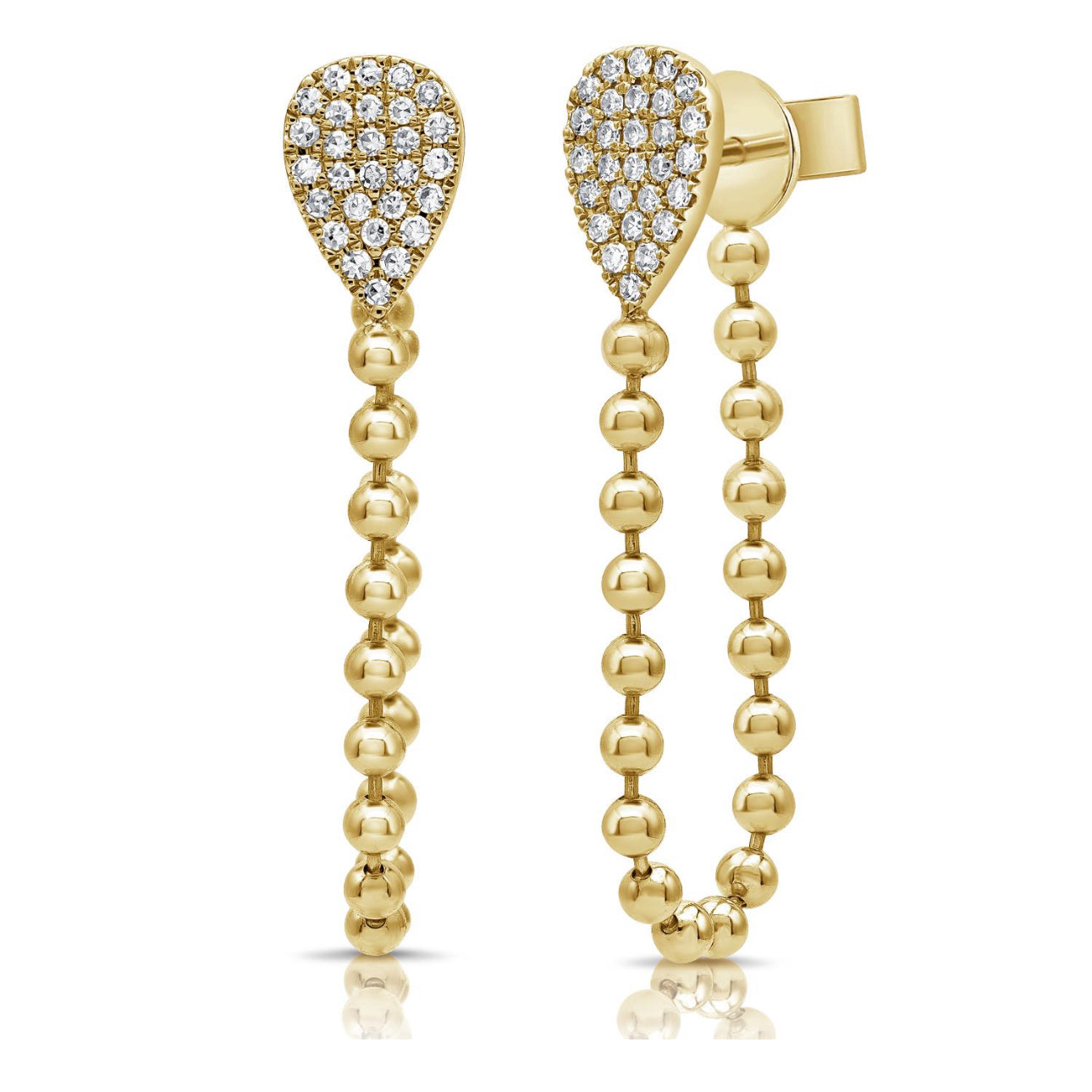 14k Yellow Gold Diamond Pear Ball Chain Earrings