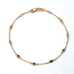 Yellow Gold Rainbow Round Bezel Multi-Gem Bracelet