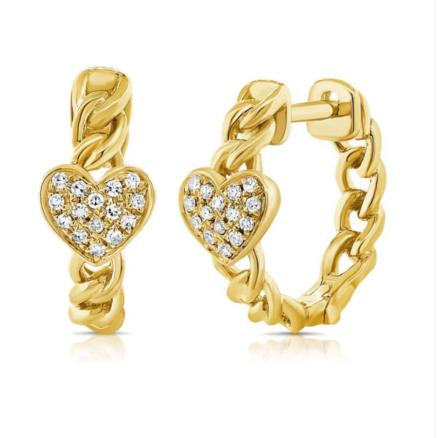 14k Yellow Gold Diamond Heart Huggies