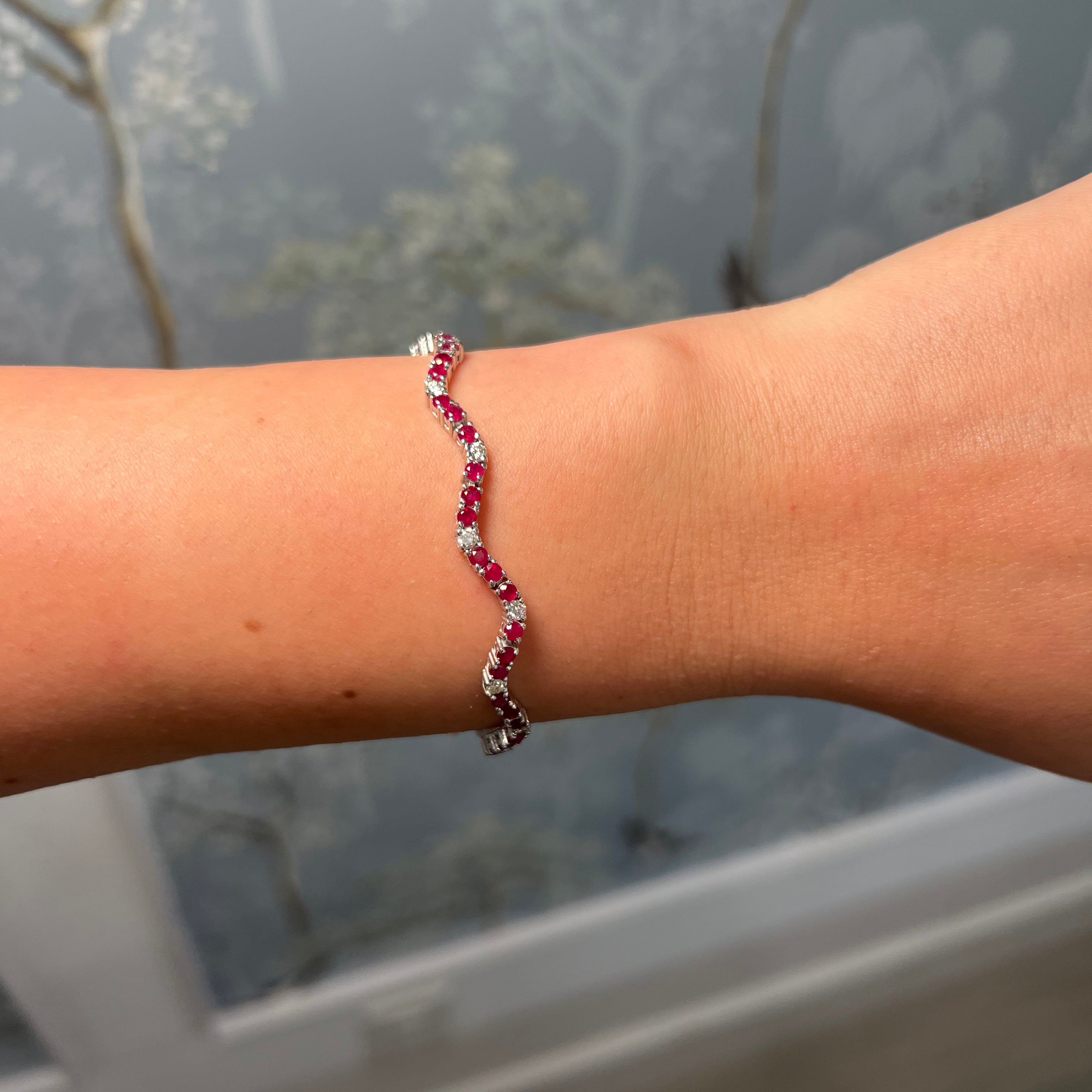 14k White Gold Ruby Wave Bracelet