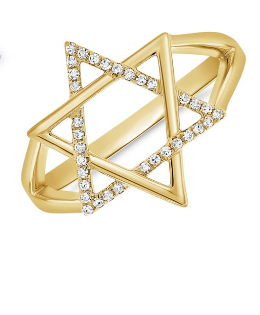 14k yellow gold and diamond Magen David ring