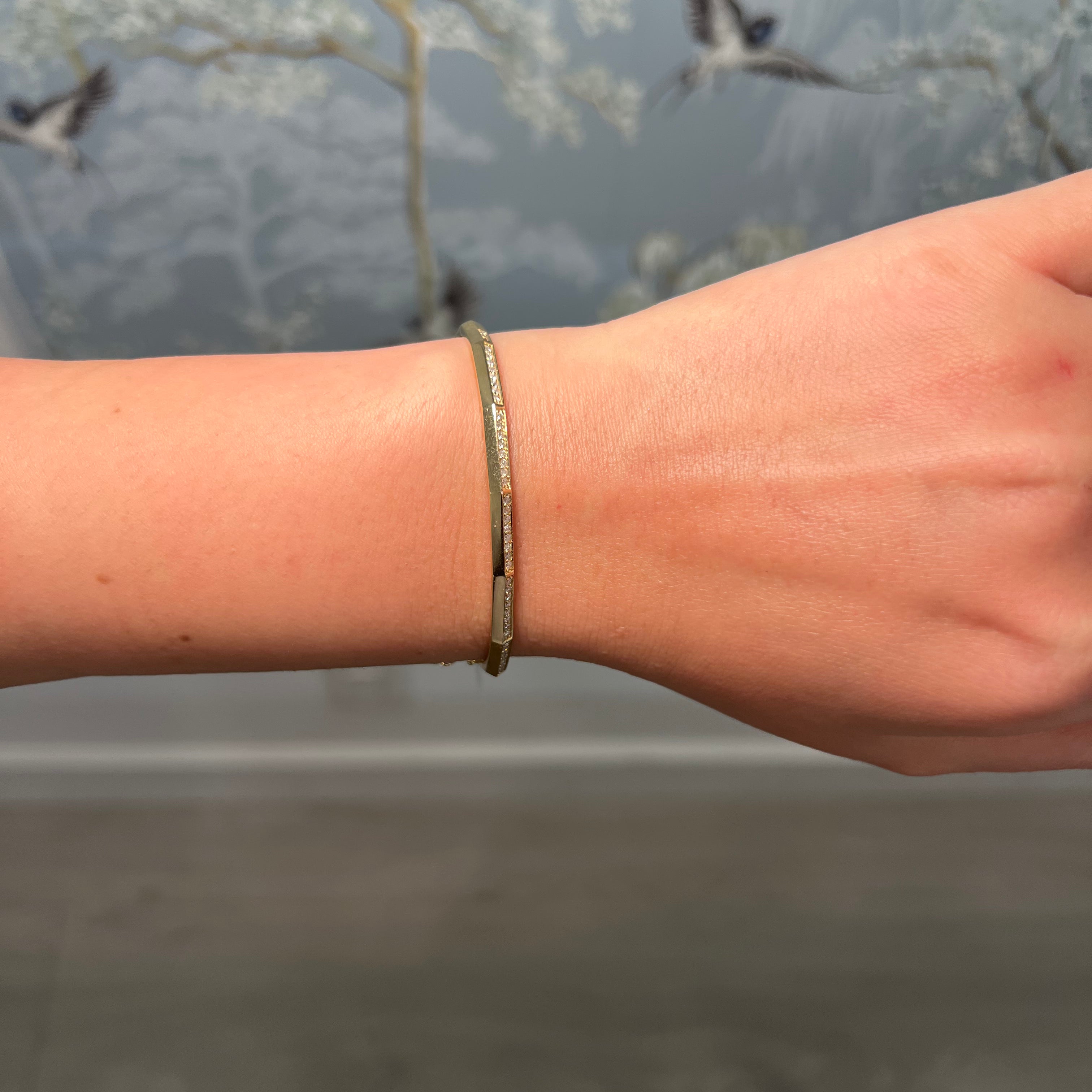14k Yellow Gold and Diamond Hexagon Bangle