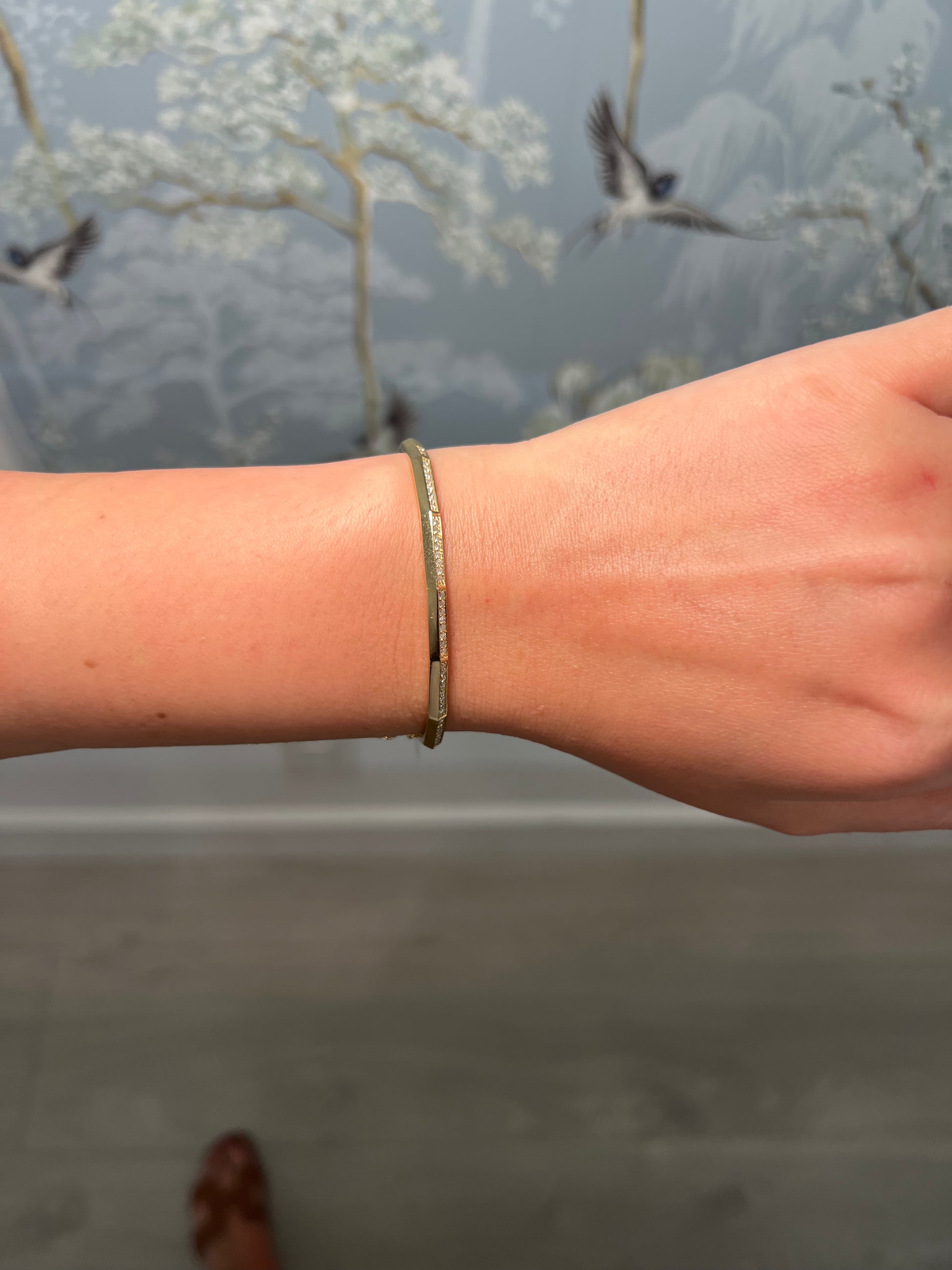 14k Yellow Gold and Diamond Hexagon Bangle