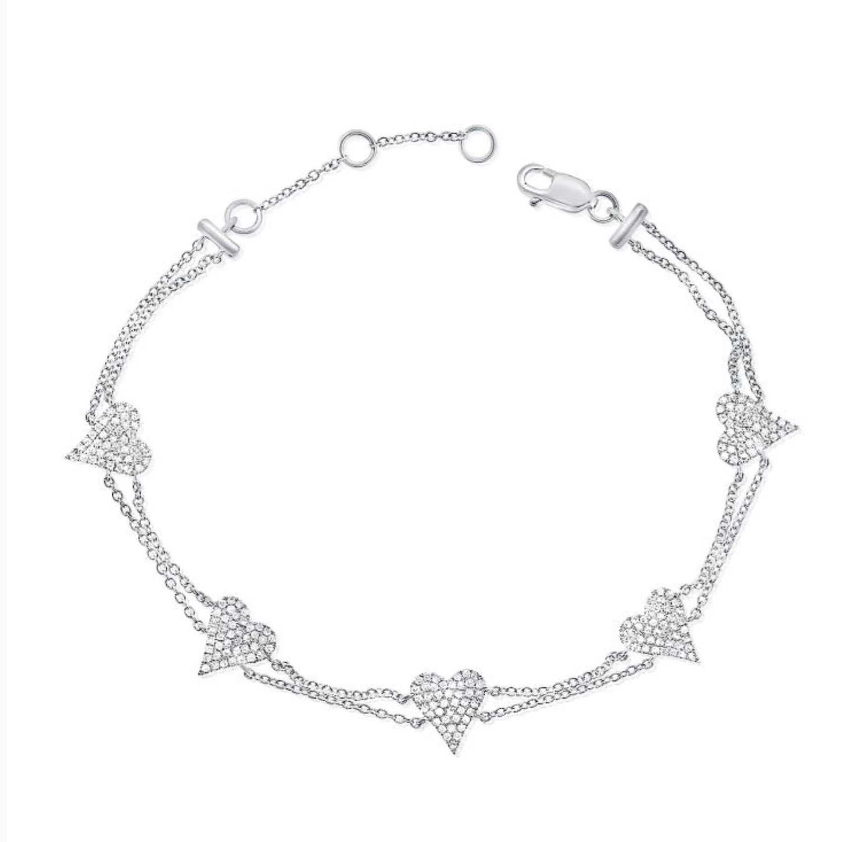 White Gold Double Strand Heart Station Bracelet