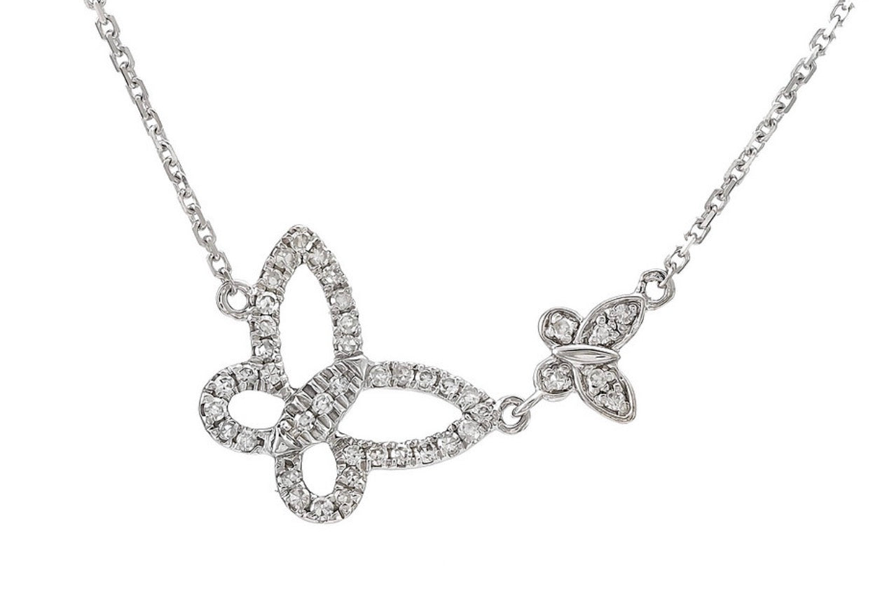 Sterling Silver Butterfly Single Micro Pave Diamond Necklace