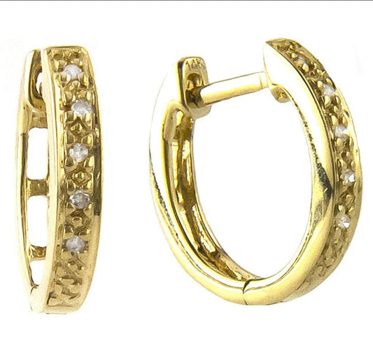 Yellow Gold Hoop Single Pave Diamond Earrings