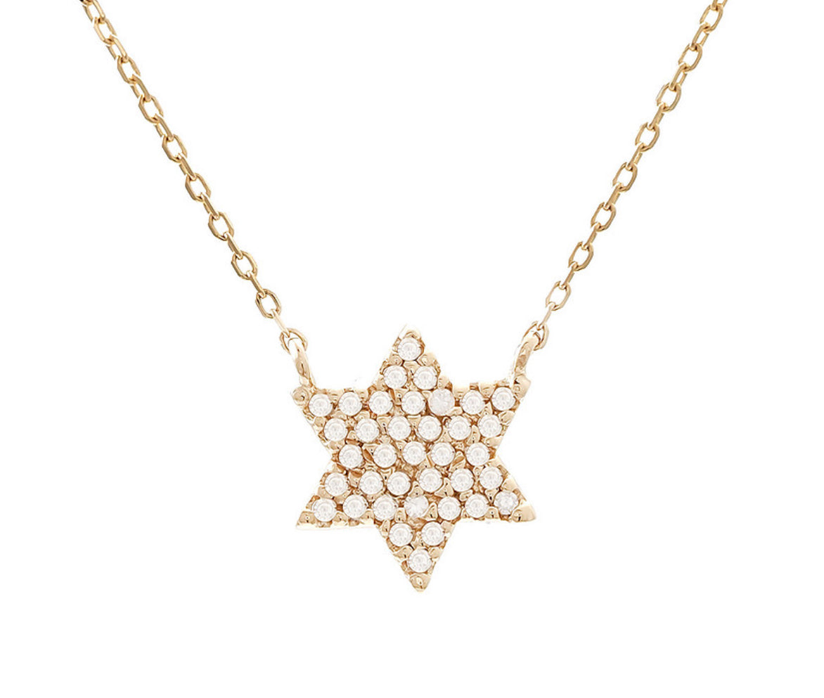 14kt Yellow Gold Religious Single Pave Diamond Necklace