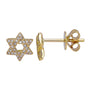 14k Yellow Small Gold Star Of David Diamond Stud Earrings