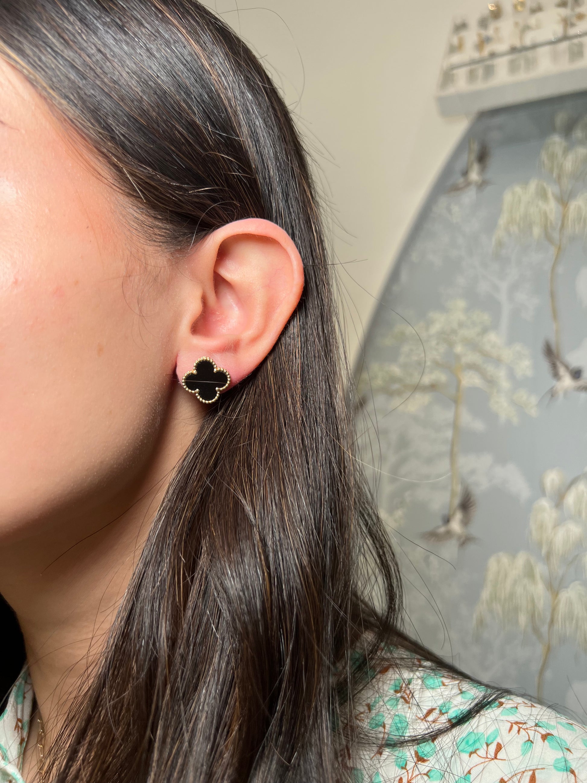 14k Yellow Gold Clover Stud Earring