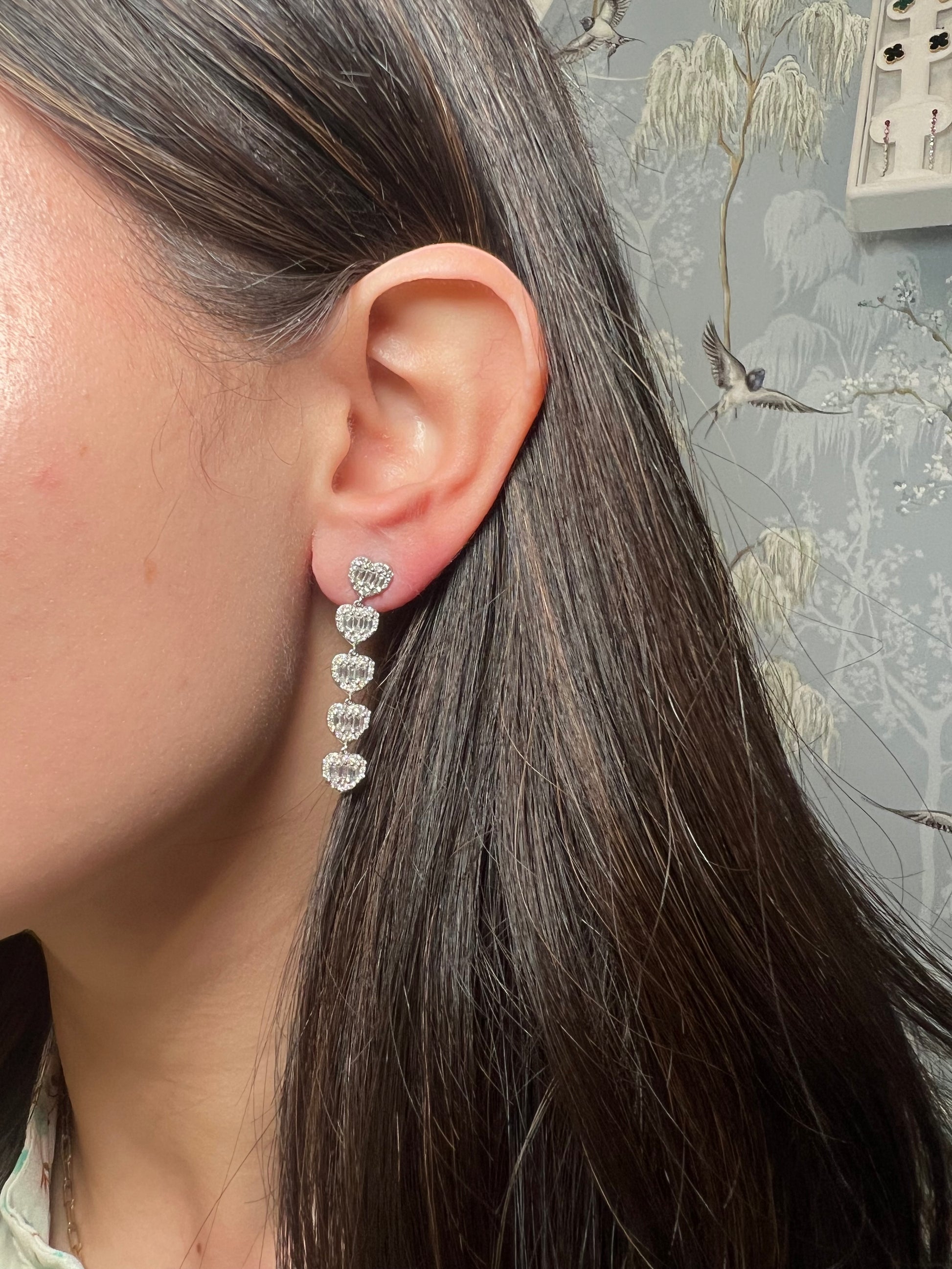 14k White Gold Baguette Diamond Dangle Earrings