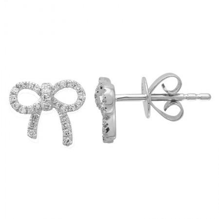 14k White Gold Bow Diamond Stud Earrings