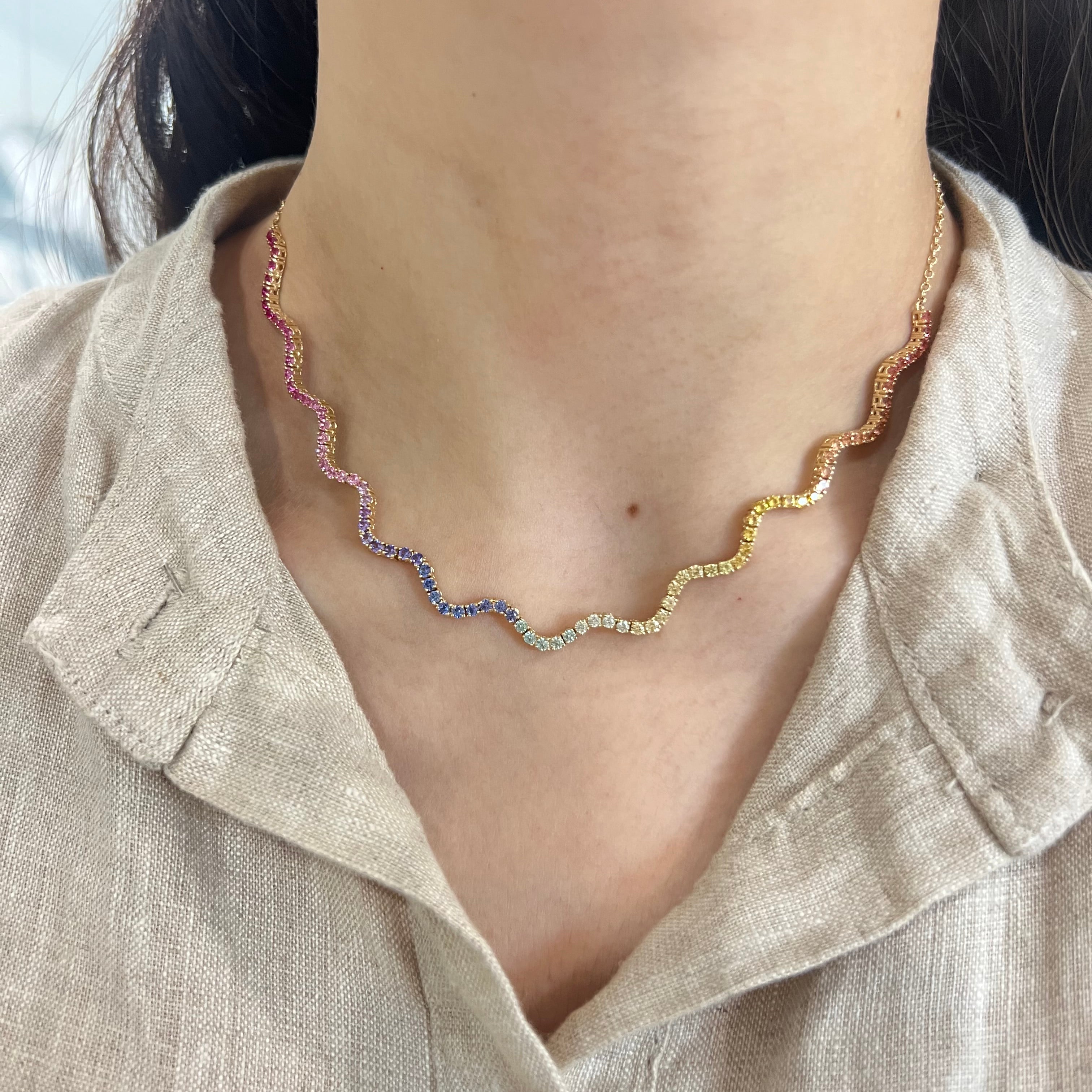 Rainbow Sapphire Wave Necklace