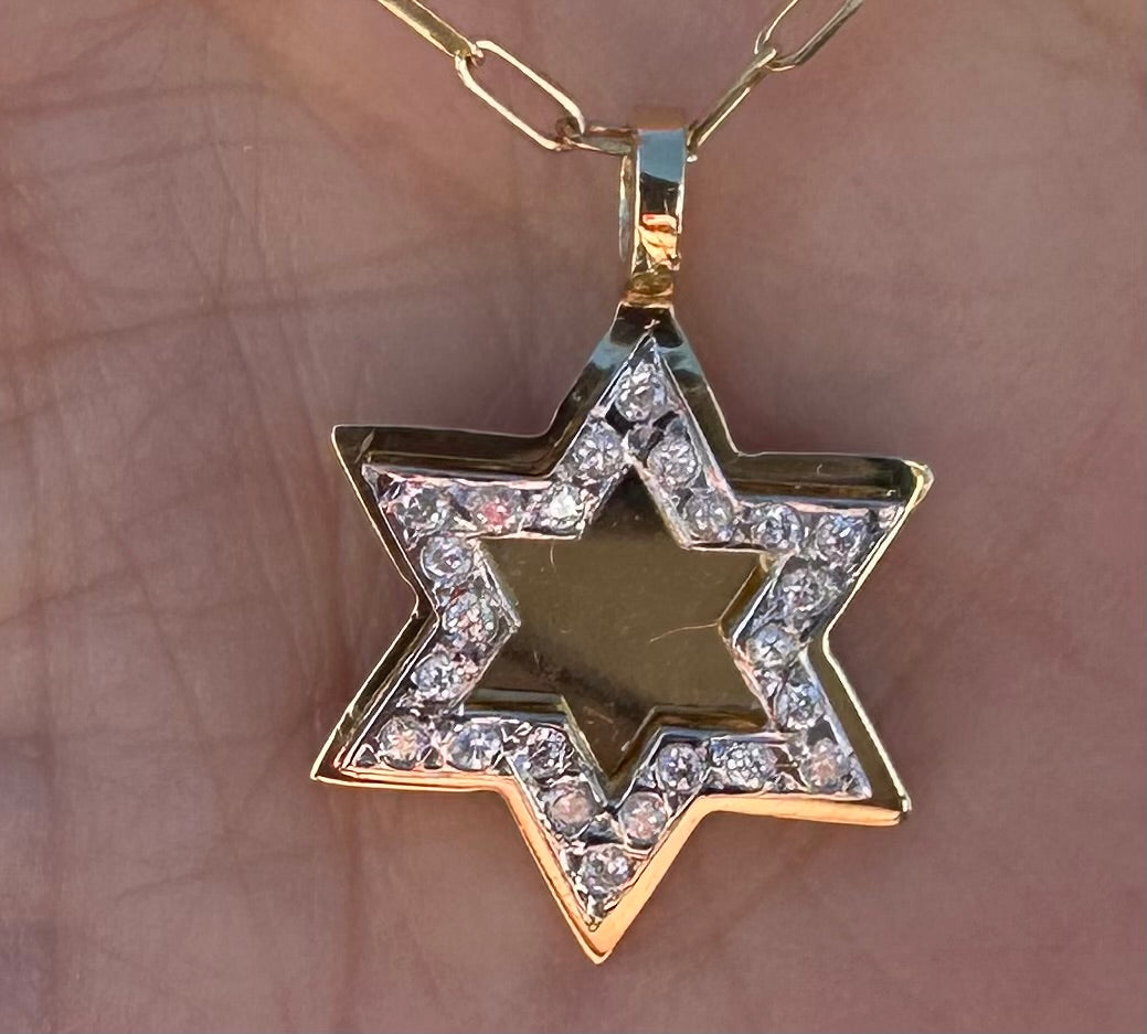 14k yellow gold and diamond Star of David charm