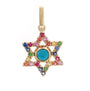 14k Yellow Gold Jewish Star Round Prong Multi-Gem Pendant