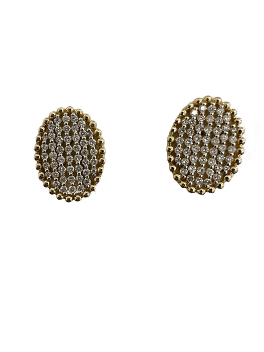 14k Gold Multi Row Diamond Oval Studs